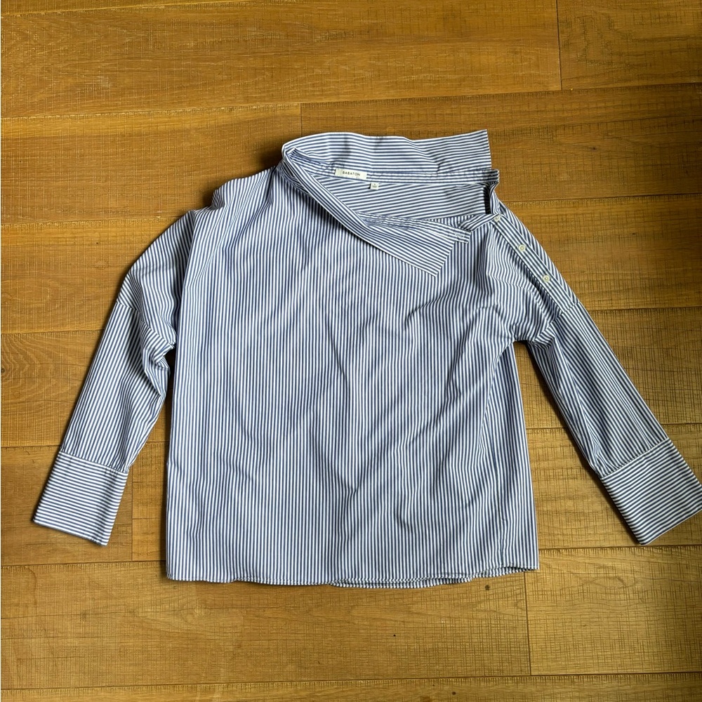Babaton blue striped blouse